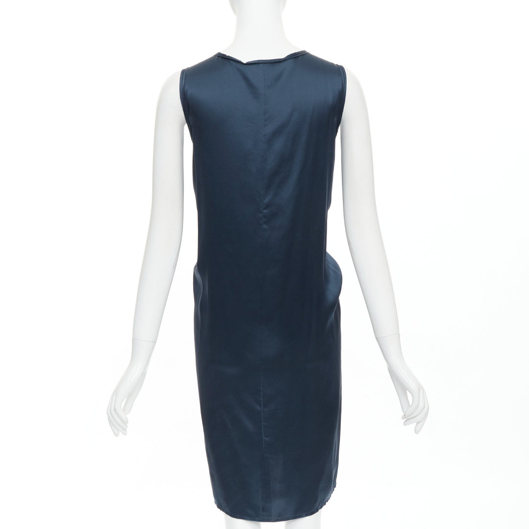 LANVIN 2007  Alber Elbaz  midnight blue silk gathered ruched draped dress FR38 M