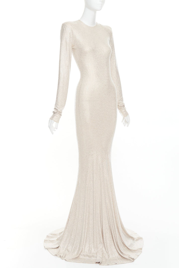 ALEXANDRE VAUTHIER Bridal ivory nude diamond strass crystal long gown dress