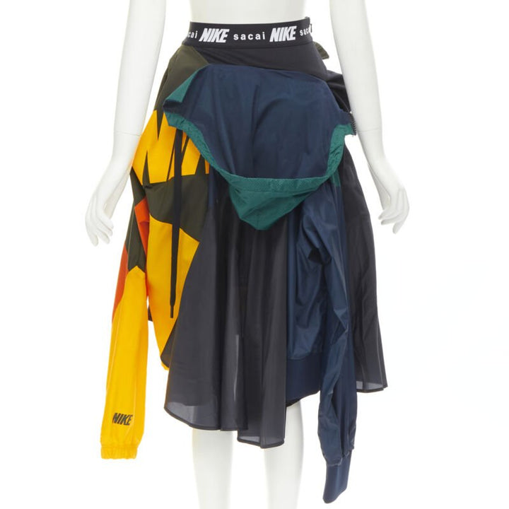 SACAI NIKE deconstructed windbreaker patchwork draped skirt XXS