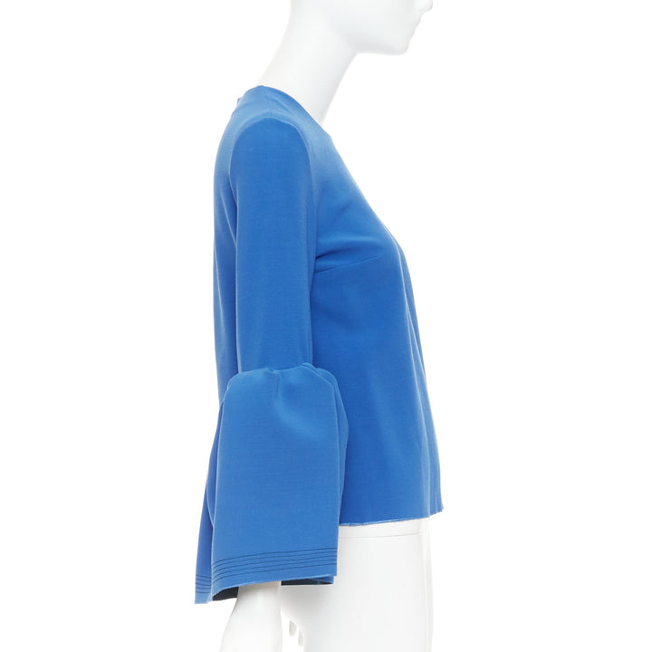 ROKSANDA cobalt blue ruched bell sleeve structured top UK8 S