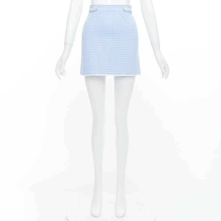 MIU MIU 2019 blue white gingham seersucker scallop trim buttons mini skirt XS