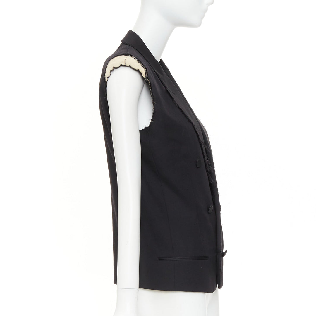 SAINT LAURENT 2016 Surf Sound black cut sleeves raw edged exposed pads vest FR36