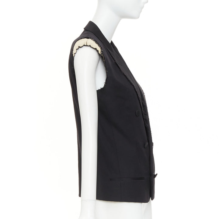 SAINT LAURENT 2016 Surf Sound black cut sleeves raw edged exposed pads vest FR36
