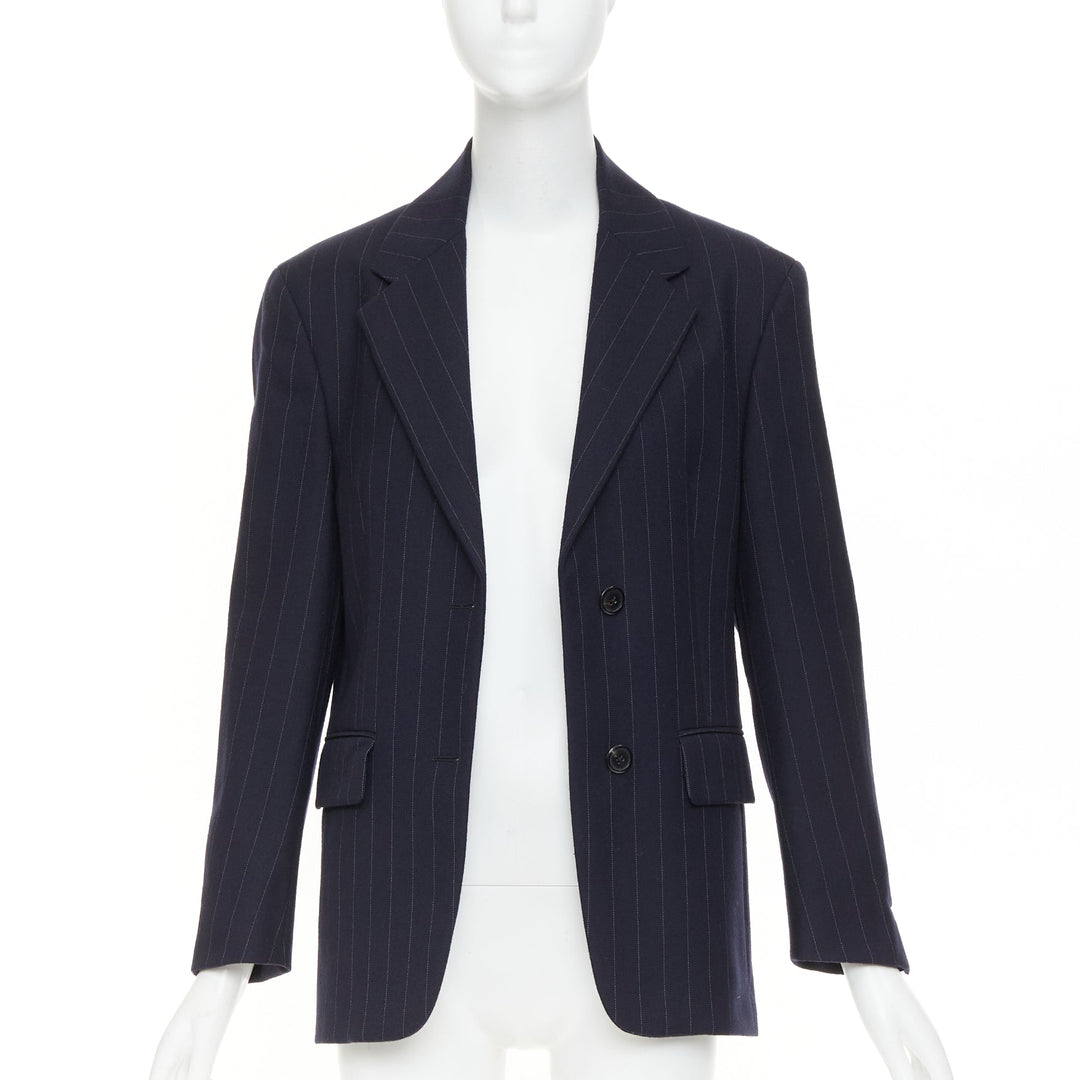PRADA 2021 navy pinstripe virgin wool single-breasted boxy blazer jacket IT38 XS
