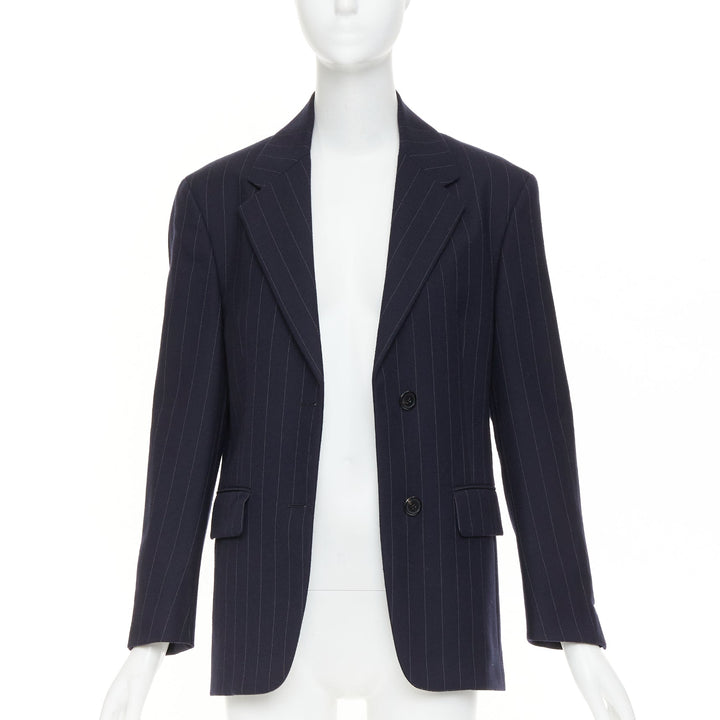 PRADA 2021 navy pinstripe virgin wool single-breasted boxy blazer jacket IT38 XS