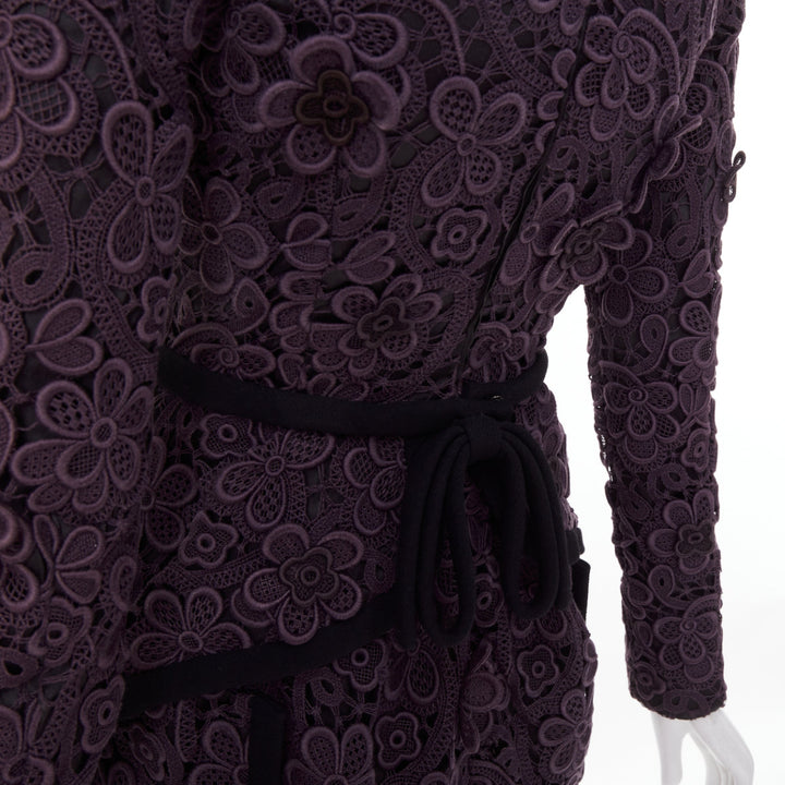MIU MIU 2010 Runway lilac purple 3D crochet flower lace bow collar mini dress S