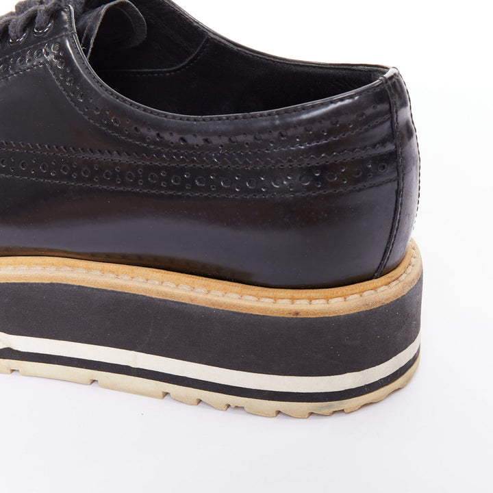 PRADA Wingtip black white beige platform brogue oxfords EU37.5