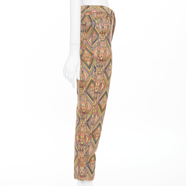MOSCHINO Jeans vintage geometric metallic jacquard brocade cotton crop pants 28"