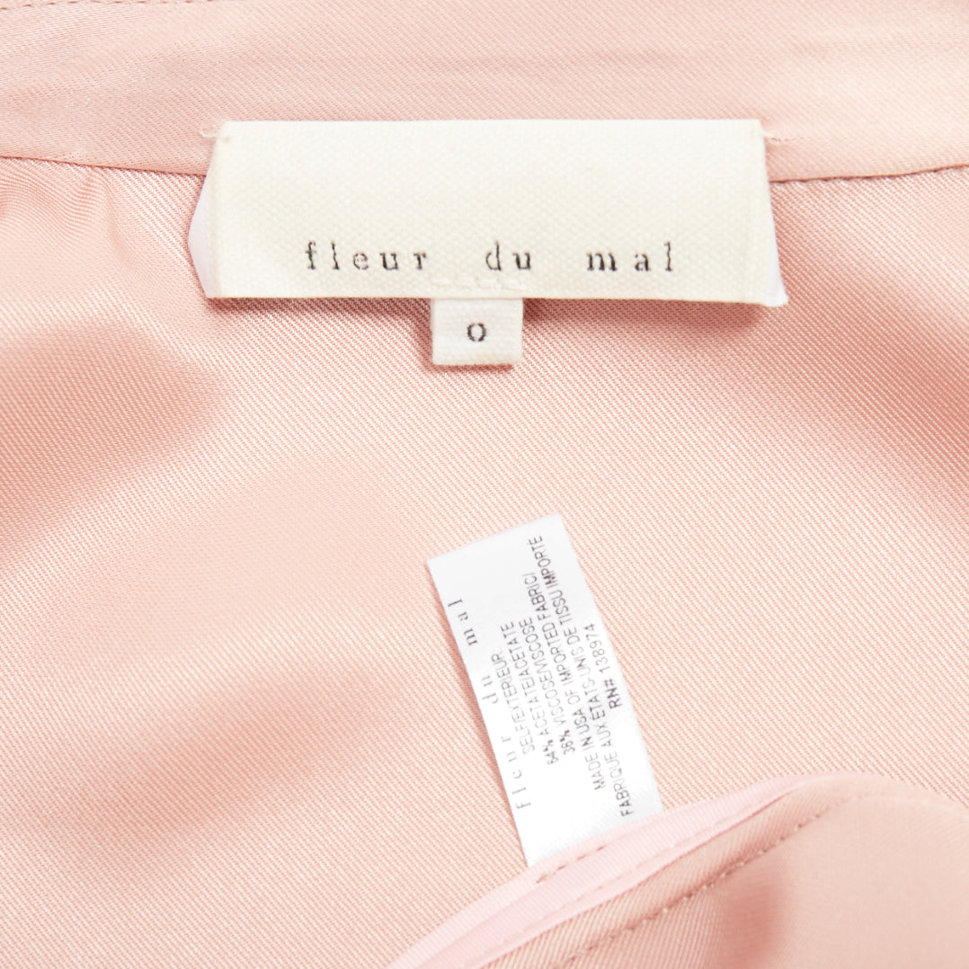 FLEUR DU MAL pink silky double breasted pocketed longline blazer coat US0 XS