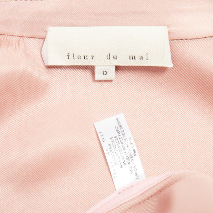 FLEUR DU MAL pink silky double breasted pocketed longline blazer coat US0 XS