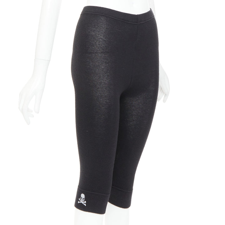 MASTERMIND JAPAN black  grey embroidered skull knit cropped legging IT38 XS