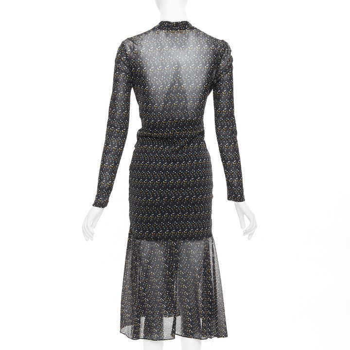 DIANE VON FURSTENBERG black multicolour polka dot bow wrap dress S