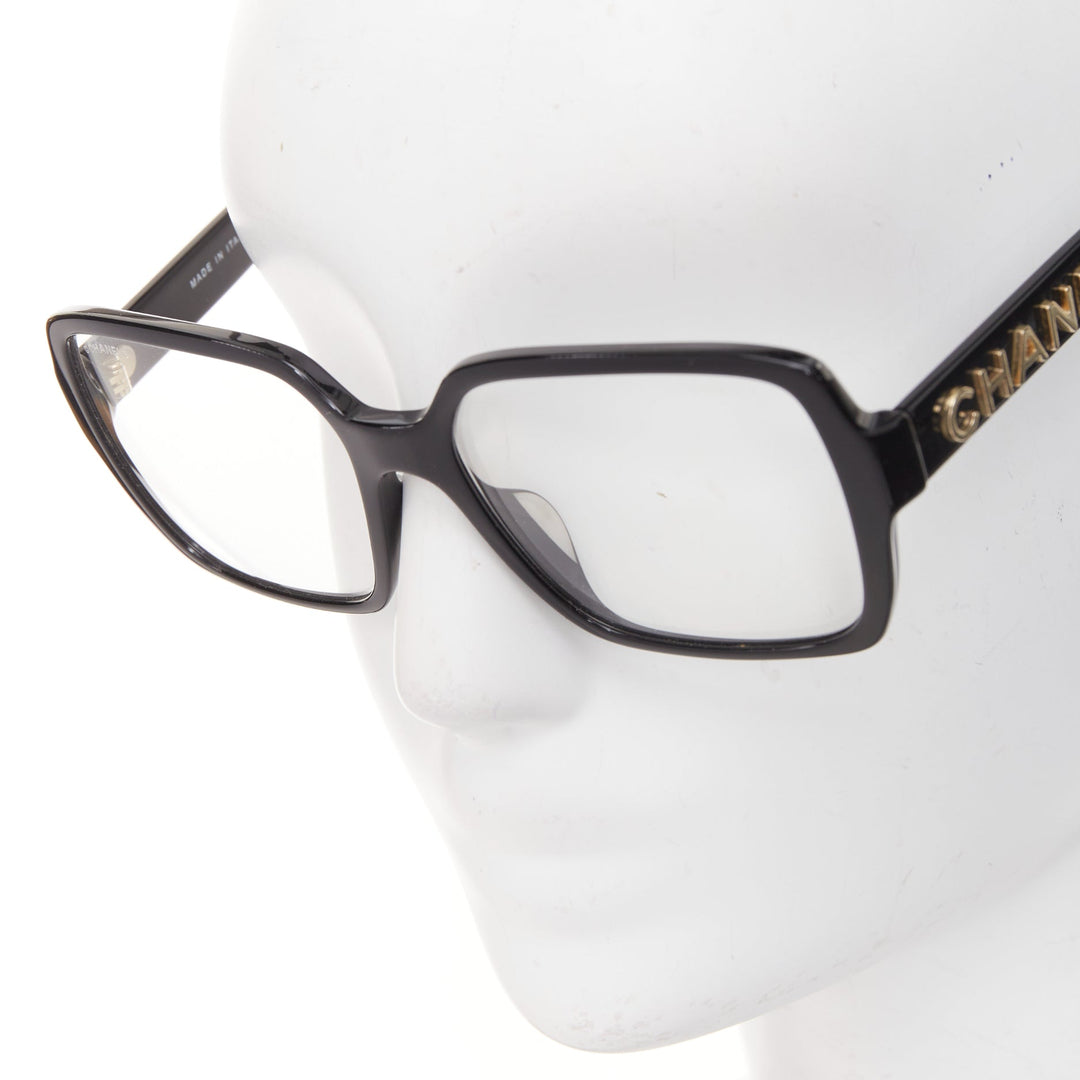 CHANEL 5408-A black acetate gold logo sides oversized square optical glasses