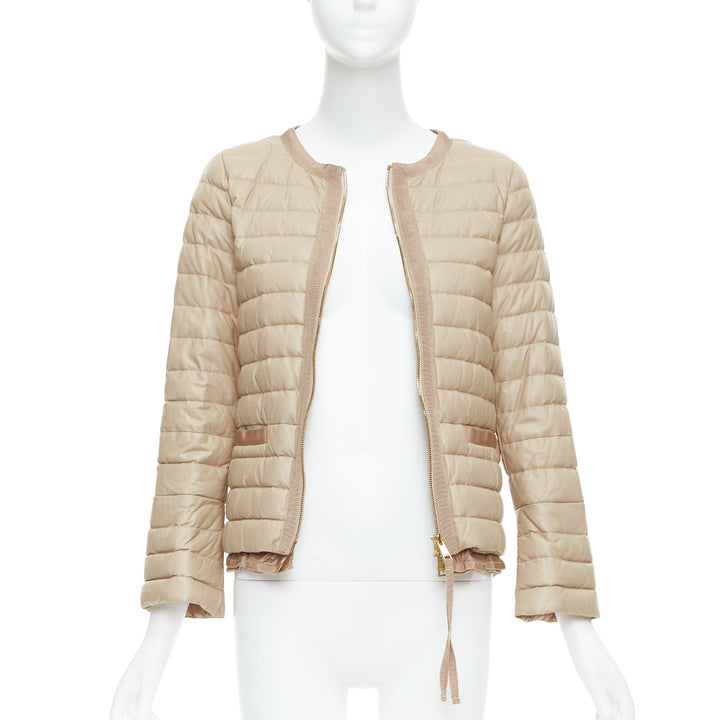 MONCLER beige lambskin leather goose down lightweight  padded puffer Sz1