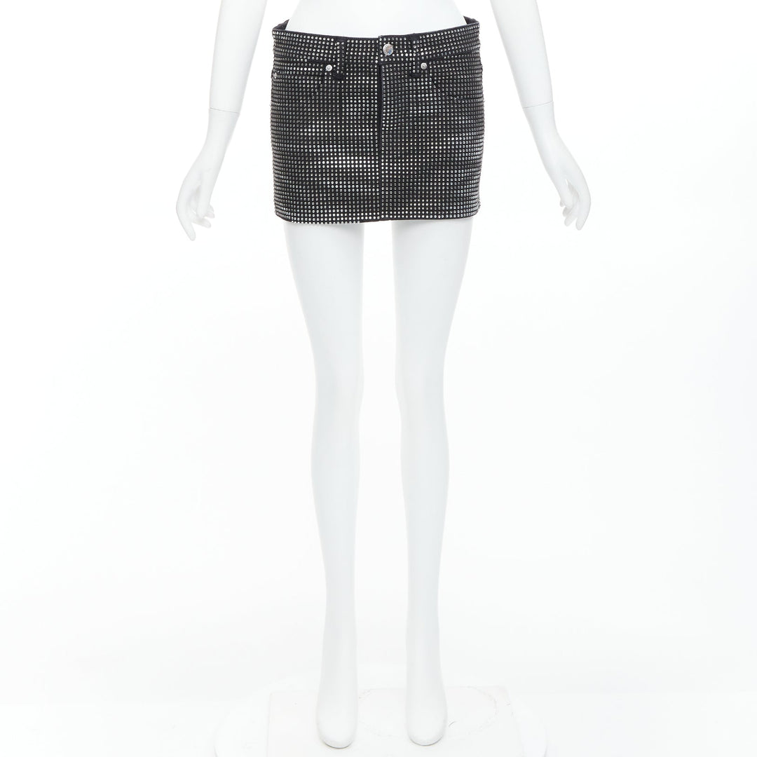 ALEXANDER WANG Hotfix black cotton allover crystal encrusted mini skirt 24"