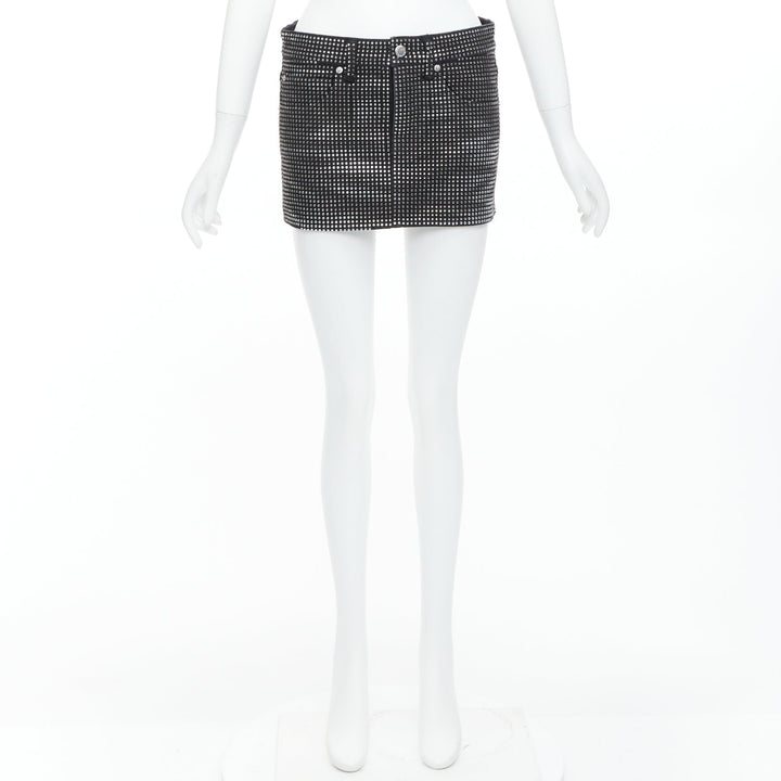 ALEXANDER WANG Hotfix black cotton allover crystal encrusted mini skirt 24"
