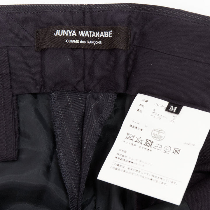 JUNYA WATANABE 2018 black wool blend pinstripe low waist flared trousers pants M