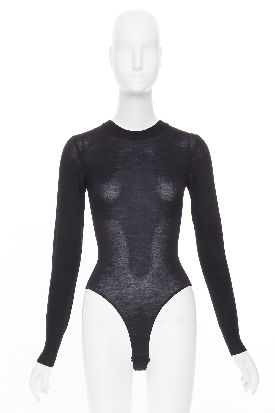 ALAIA Amalie long sleeve semi sheer black virgin wool bodystocking FR36 S