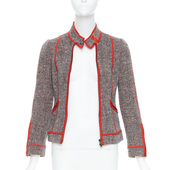 MOSCHINO CHEAP CHIC Vintage grey wool tweed red piping  moto jacket IT38 XS