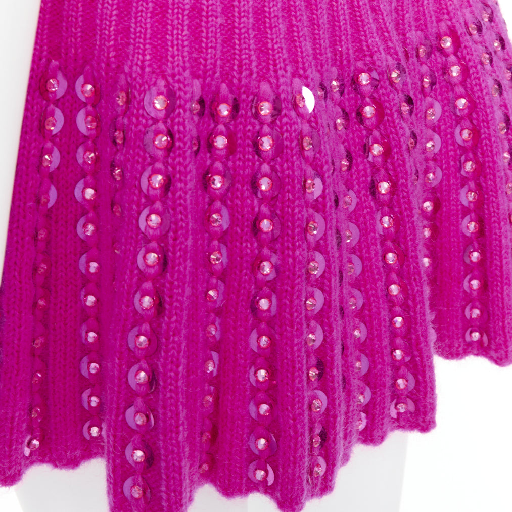 VALENTINO 2022 Runway PP Pink rhinestone embellished knitted flared skirt XS
