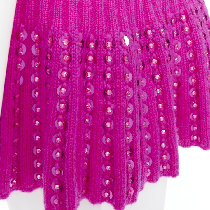 VALENTINO 2022 Runway PP Pink rhinestone embellished knitted flared skirt XS