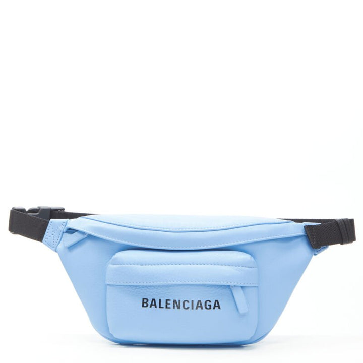 BALENCIAGA Everyday Belt Pack XS sky blue leather logo print crossbody waist bag