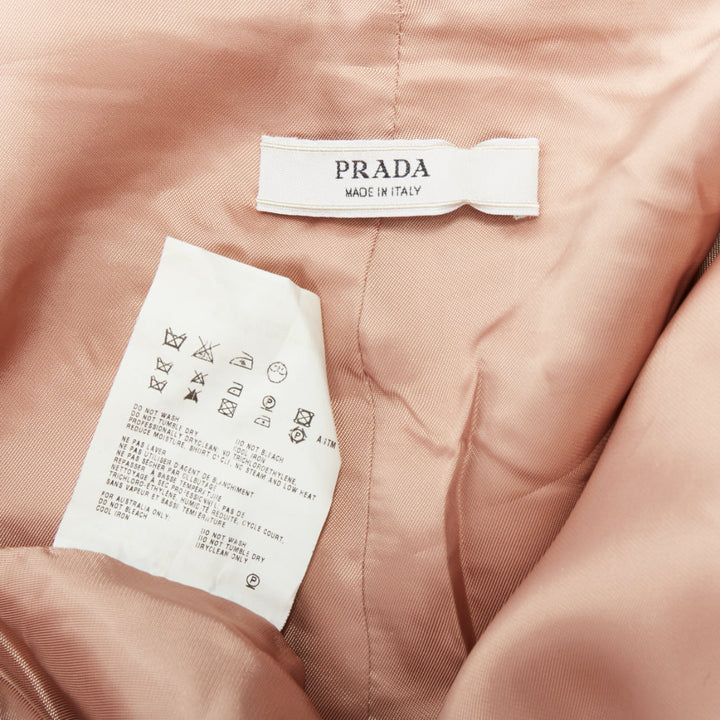 PRADA 2007 beige silk blend panelled double breast belted trench jacket IT38 XS