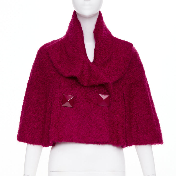 JOHN GALLIANO Vintage pink mohair blend shearling pyramid button cape jacket M