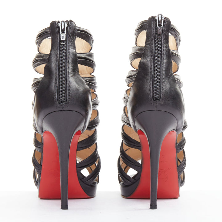 CHRISTIAN LOUBOUTIN Tinazata 120 black strappy caged gladiator sandals EU37.5