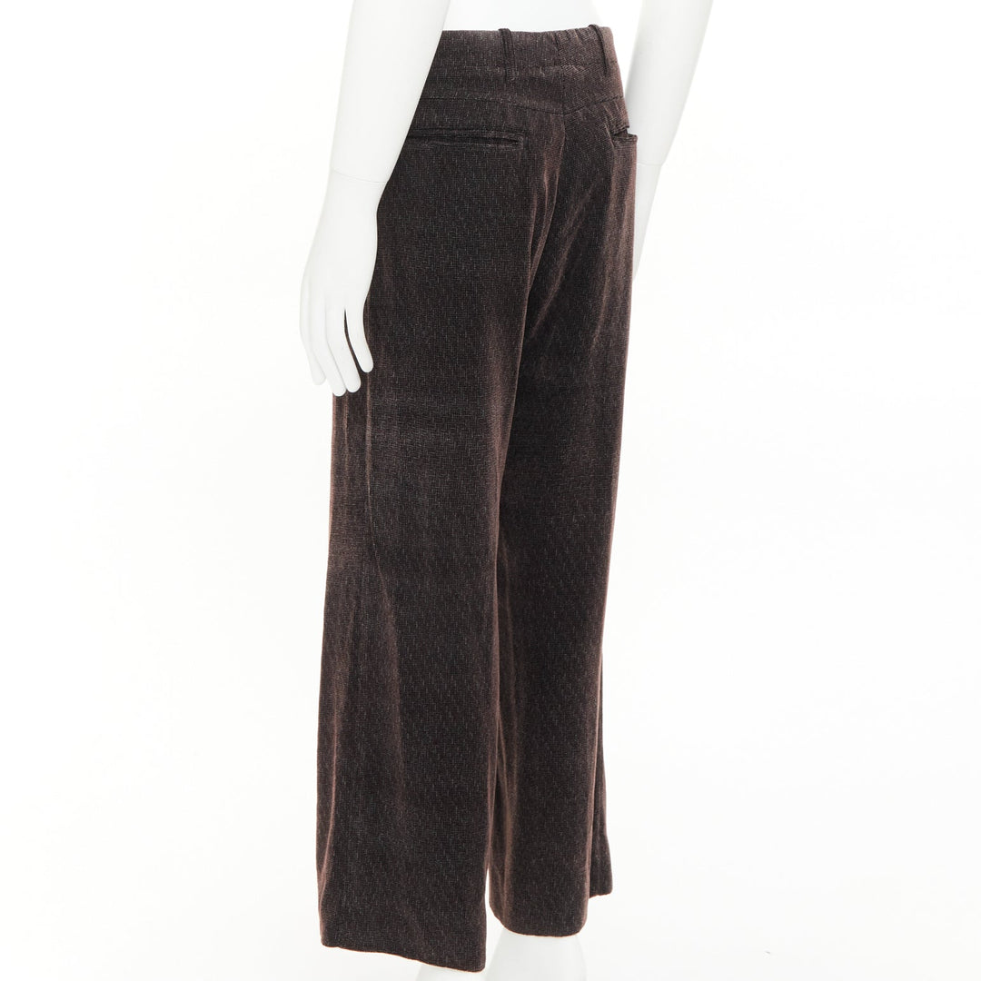 GIORGIO ARMANI dark brown grey velvet textured  wide leg cropped pants IT46 S