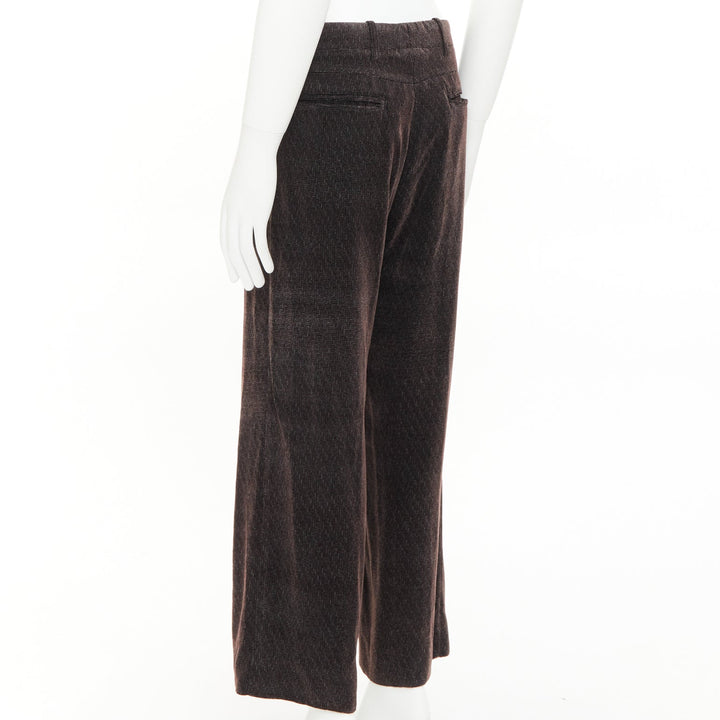 GIORGIO ARMANI dark brown grey velvet textured  wide leg cropped pants IT46 S