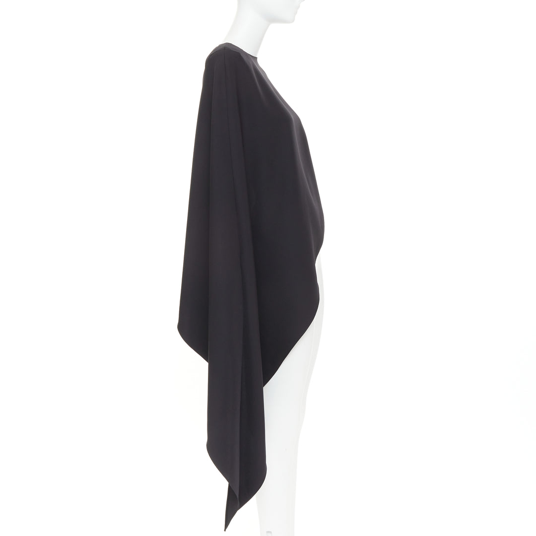 ALEXANDRE VAUTHIER AW2023 black crepe padded shoulder asymmetric drape top