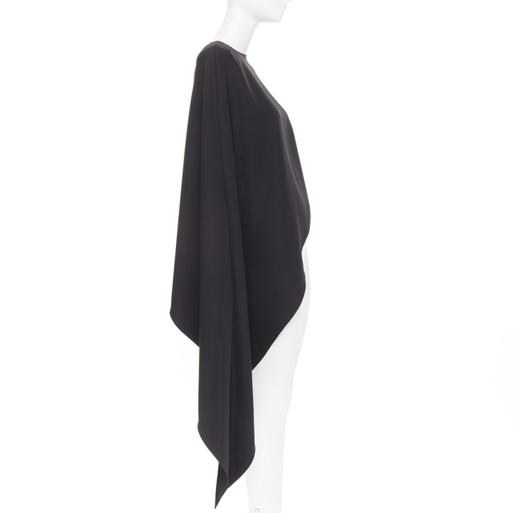 ALEXANDRE VAUTHIER AW2023 black crepe padded shoulder asymmetric drape top