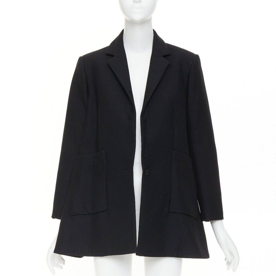 BALENCIAGA 2021 Trapeze black textured patch pocket A-line flared blazer coat