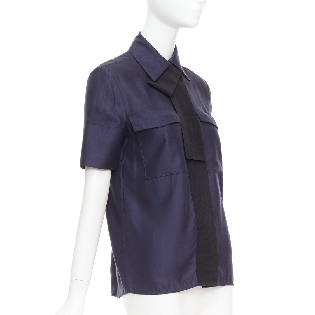 VVB VICTORIA BECKHAM navy black trimmed boxy utility shirt UK6 S