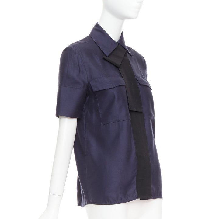 VVB VICTORIA BECKHAM navy black trimmed boxy utility shirt UK6 S
