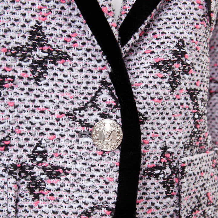 LOUIS VUITTON 2024 Monogram Preppy cream pink black velvet fitted blazer FR34 XS