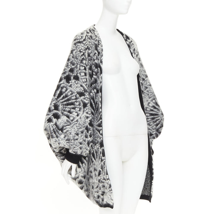 SAINT LAURENT 2019 black white brushed wool jacquard cocoon cardigan XS