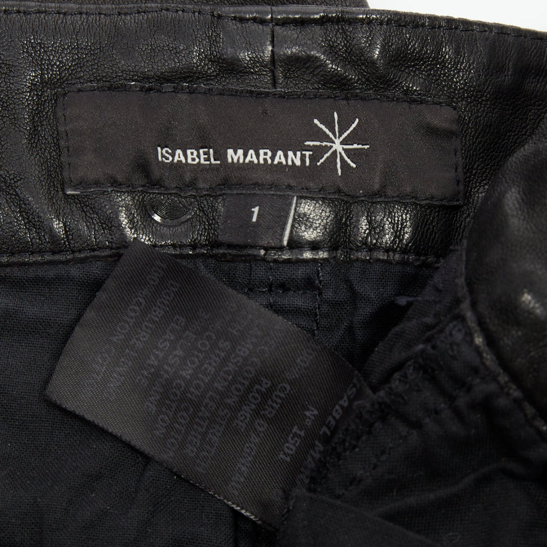 ISABEL MARANT black lambskin leather mid rise ankle zip skinny pants Sz1 XS