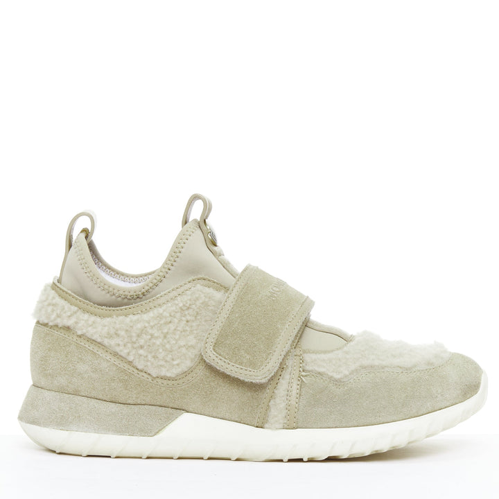 MONCLER stone suede shearling panels logo magic tape sneakers EU38