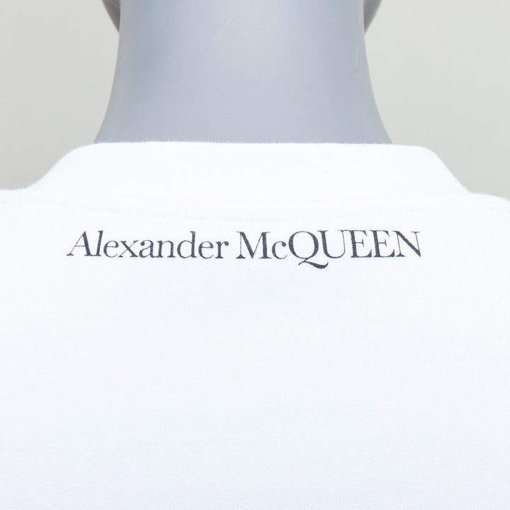 ALEXANDER MCQUEEN 2022 white cotton corset bustier print crop sweater IT38 XS