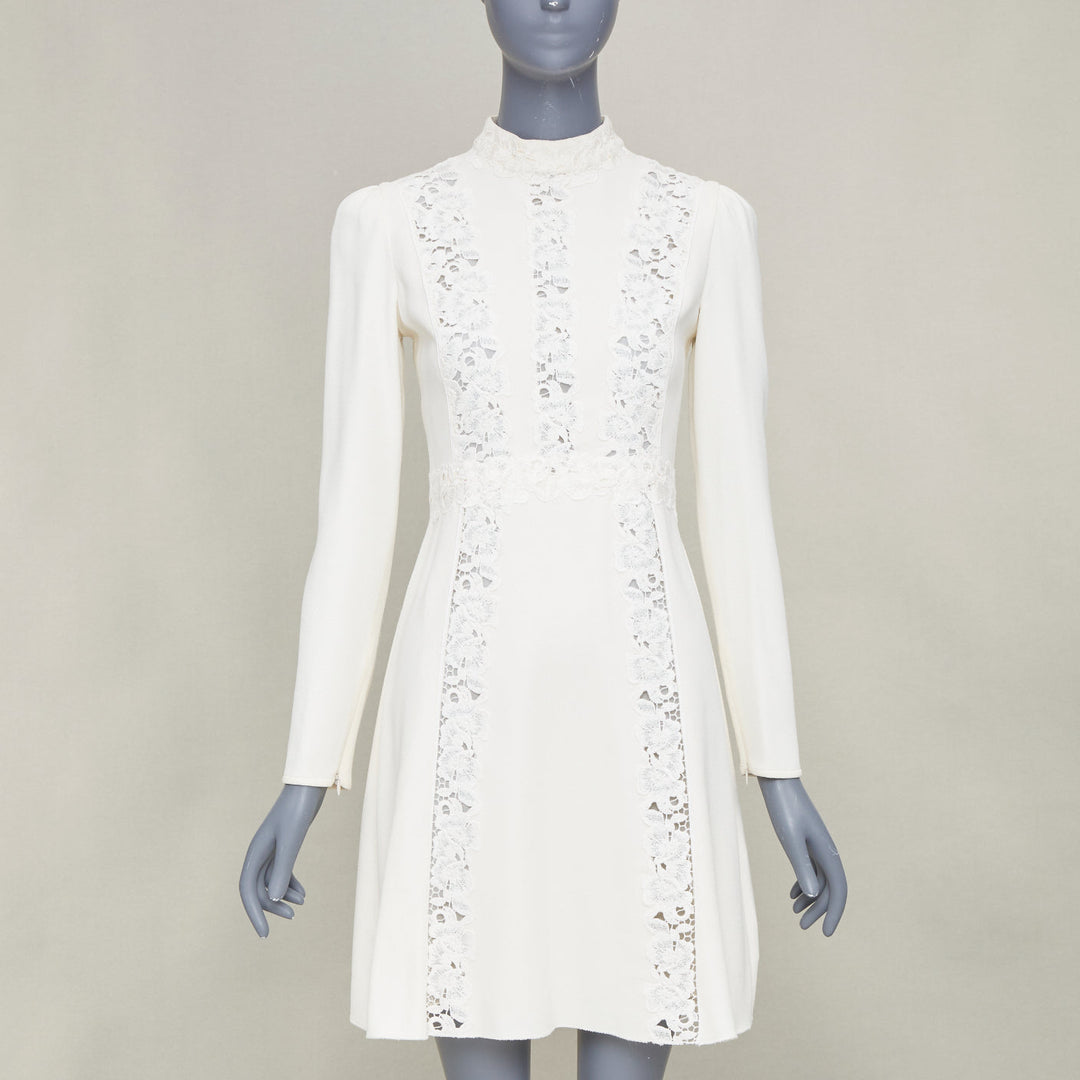 GIAMBATTISTA VALLI 2018 floral lace insert ivory viscose shift dress IT40 XS