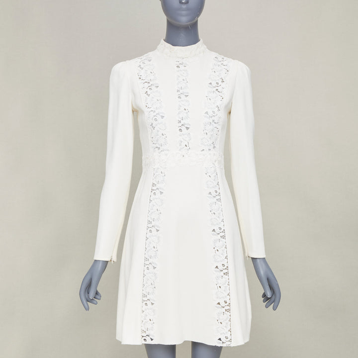 GIAMBATTISTA VALLI 2018 floral lace insert ivory viscose shift dress IT40 XS