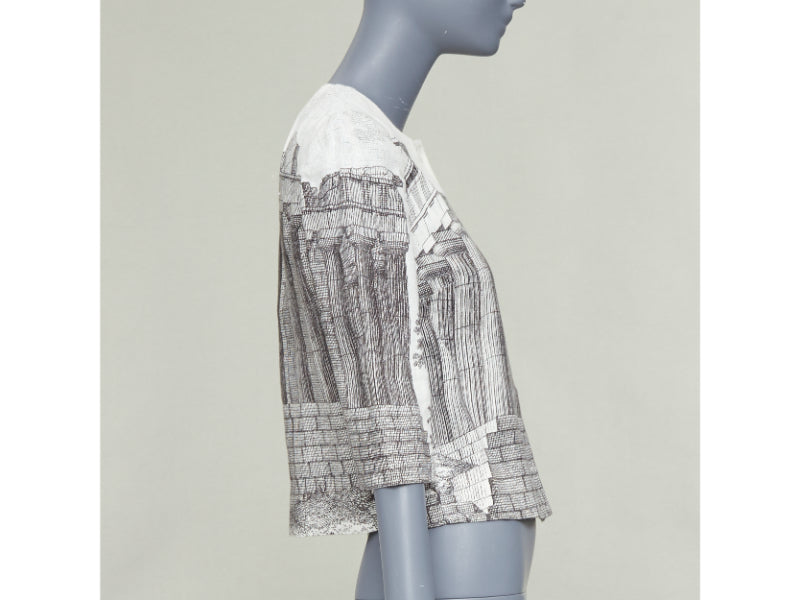 DOLCE GABBANA 2014 cream linen grey Greek Temple printed flax crop jacket IT40 S