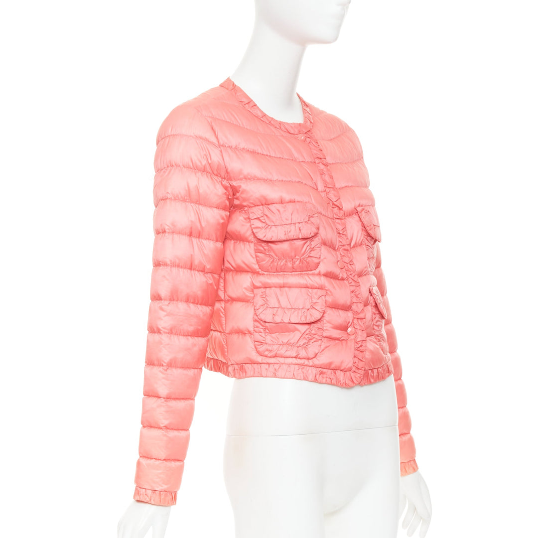 MONCLER 2013 pink ruched trim 4 pocket cropped padded jacket Sz1 S