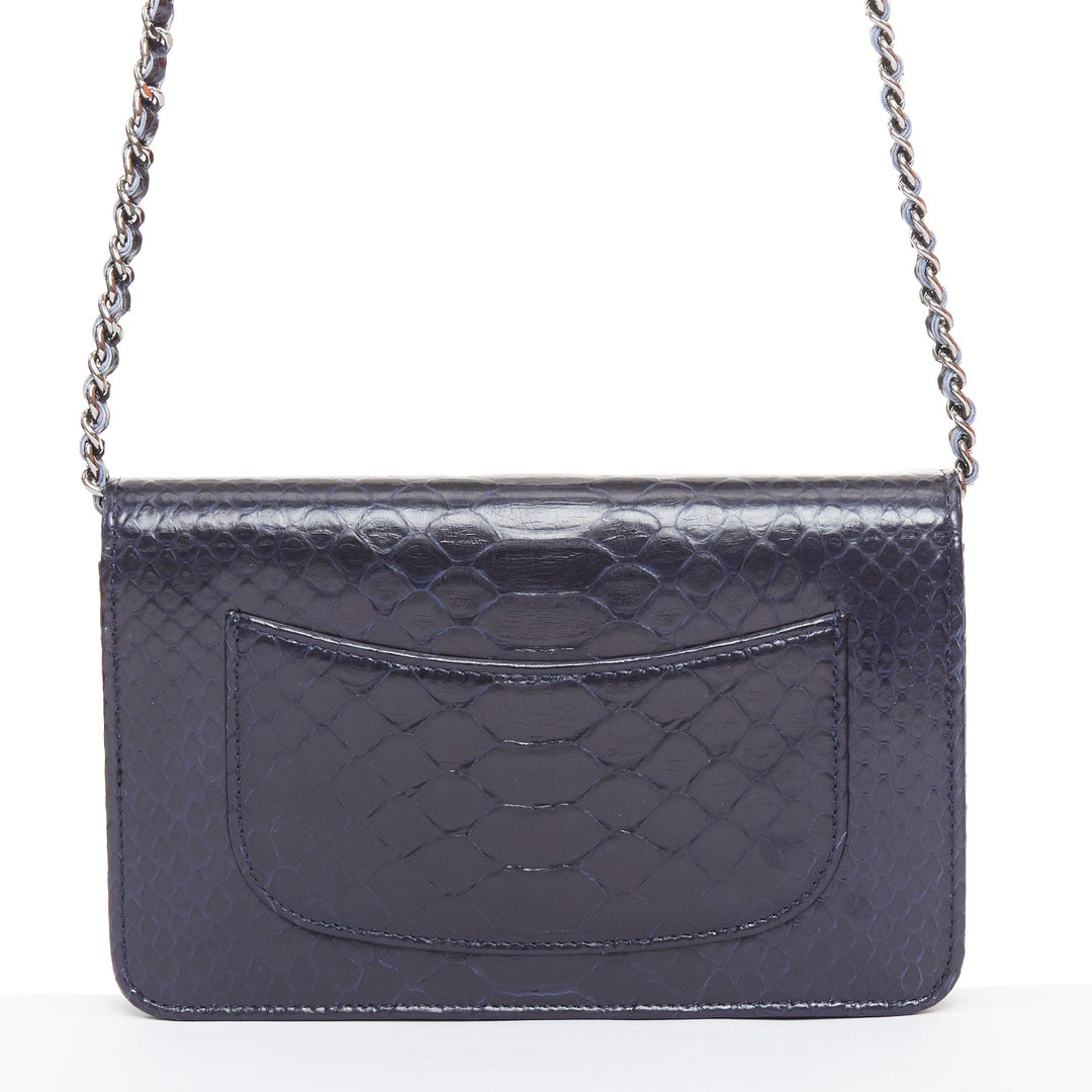 CHANEL Timeless Classic Flap Wallet on Chain navy scaled leather crossbody bag