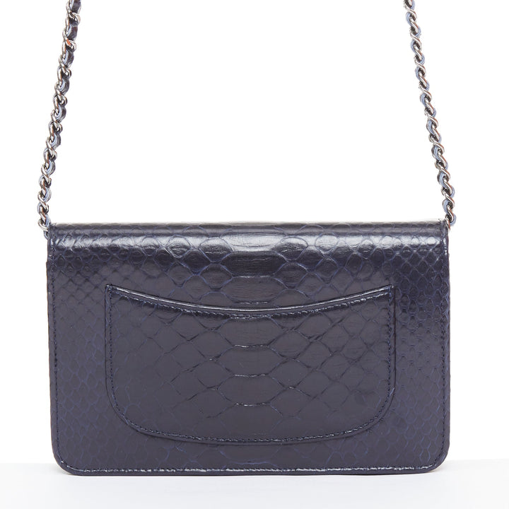 CHANEL Timeless Classic Flap Wallet on Chain navy scaled leather crossbody bag