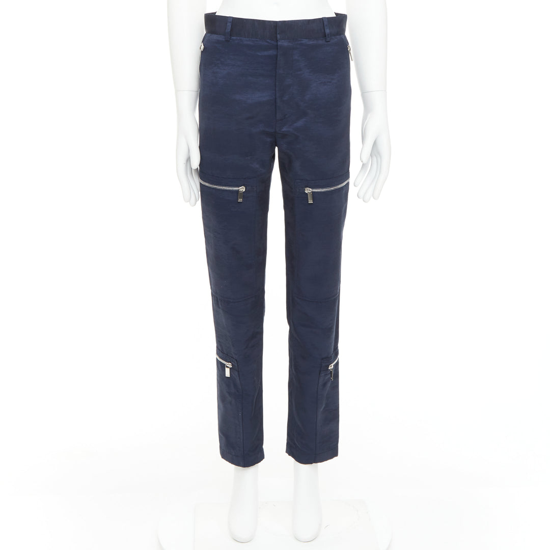 DIOR HOMME navy silver zipper carpenter pocket straight leg cargo pants FR44 XS