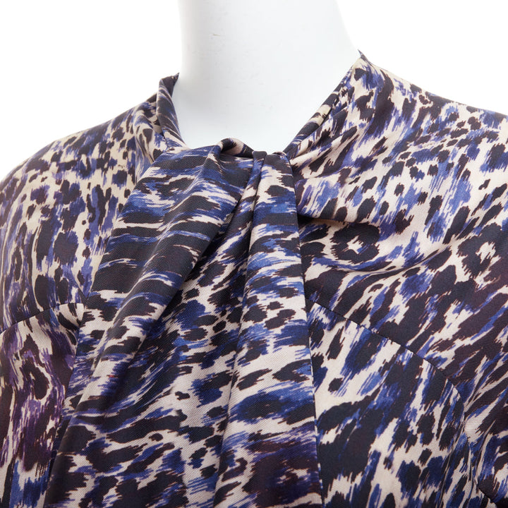 DRIES VAN NOTEN purple 100% silk leopard print tie front blouse FR36 S