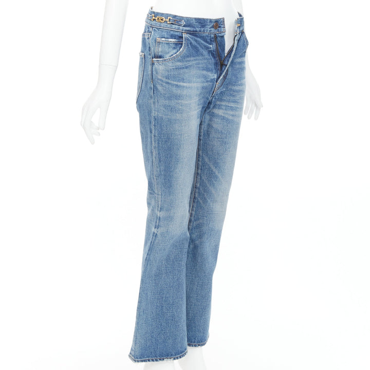 CELINE W_FL_018 Dylan blue washed gold triomphe buckle bootcut jeans 26"